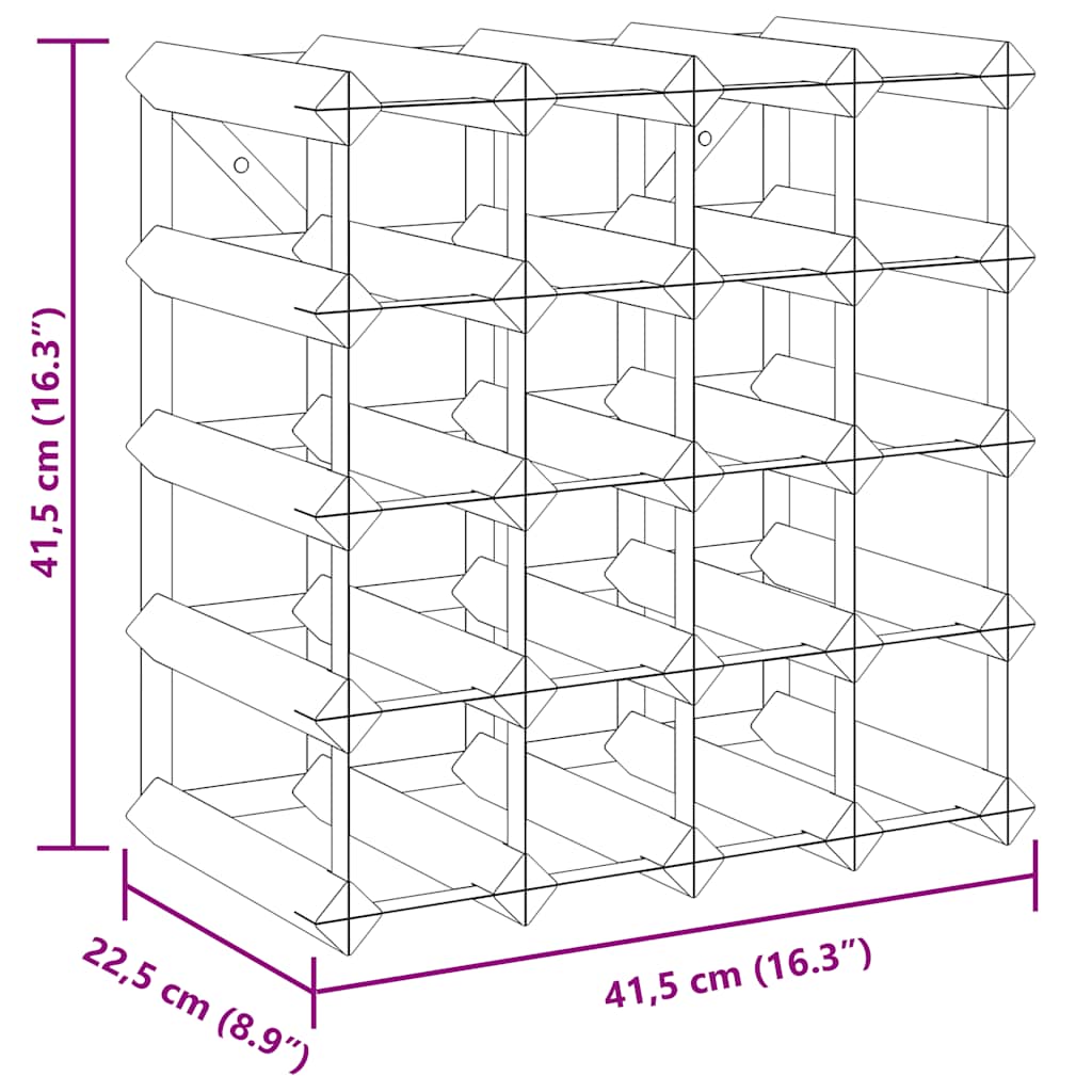 20 Bottle Wine Rack In Brown Solid Pine Wood