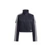 Originals Striped Print High Neck Full Zip Long Sleeve Jacket Women Black IM4326