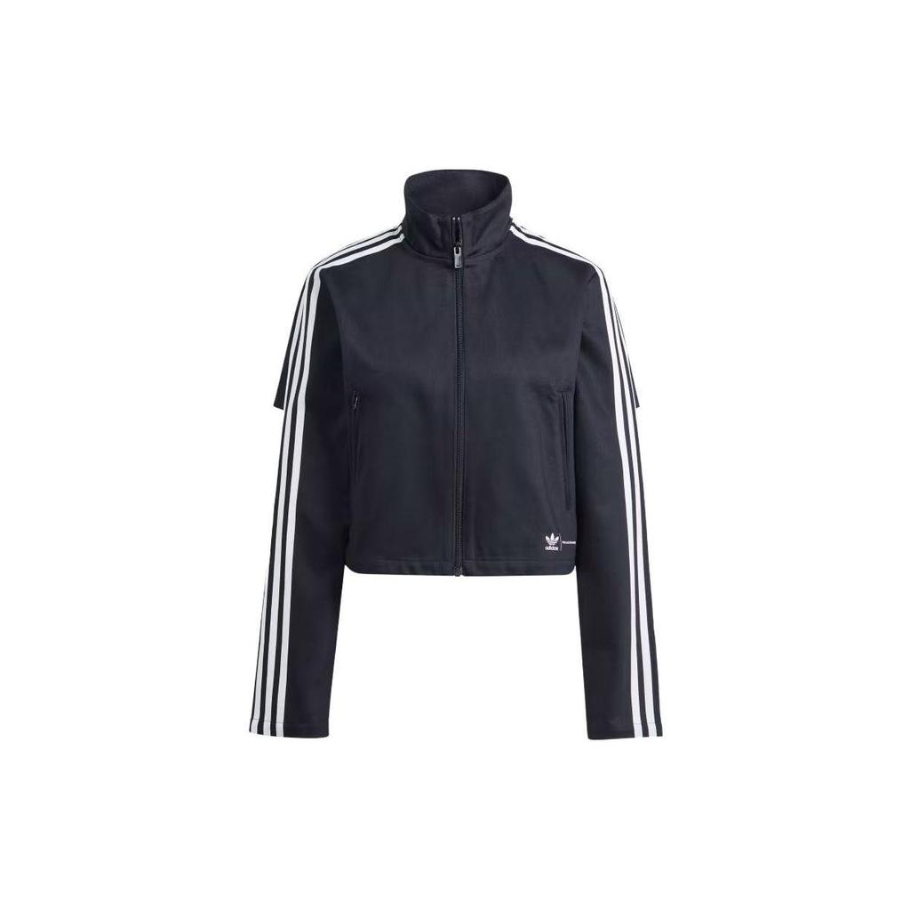 Adidas Originals Striped Print High Neck Full Zip Long Sleeve Jacket Women Black IM4326