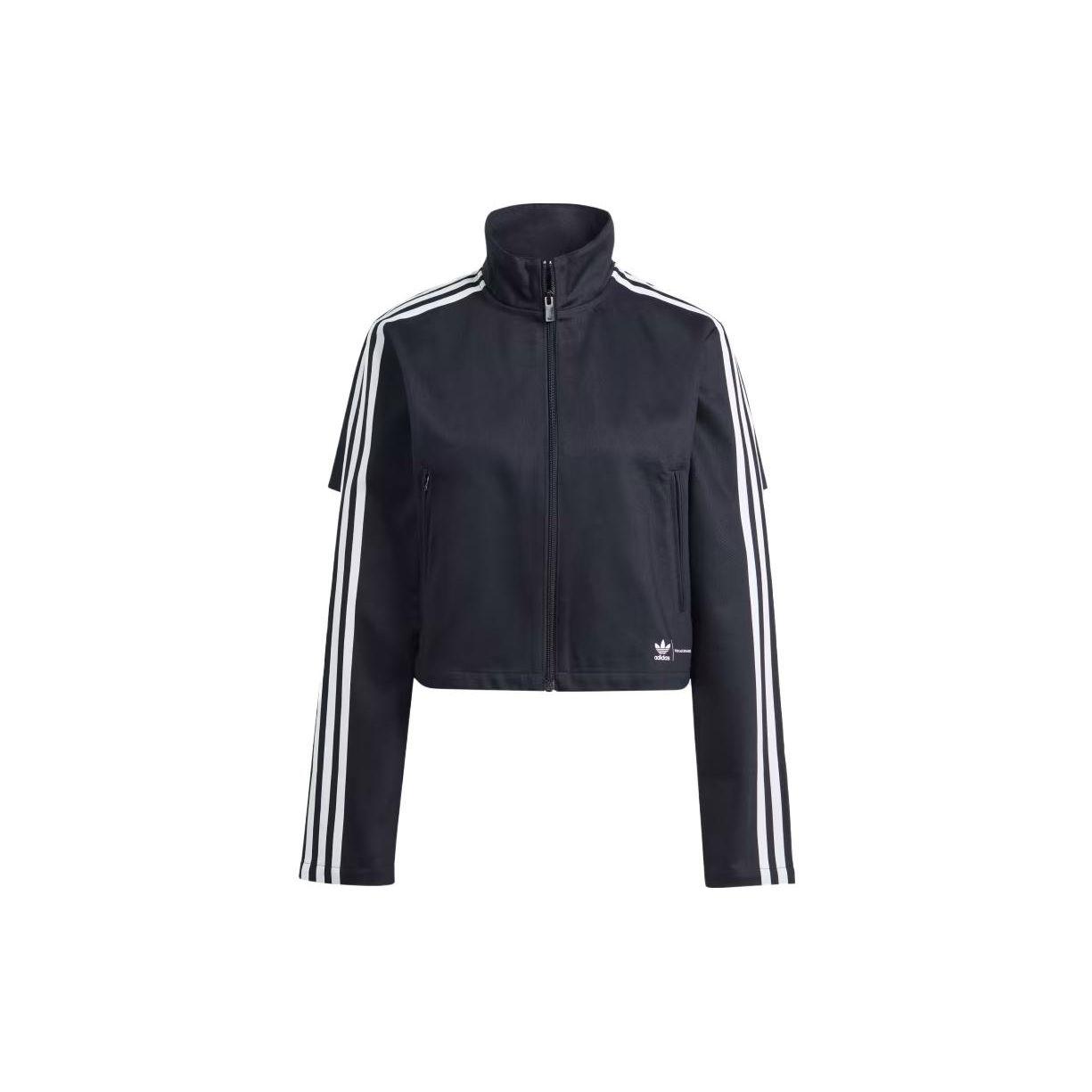 Adidas Originals Striped Print High Neck Full Zip Long Sleeve Jacket Women Black IM4326 S