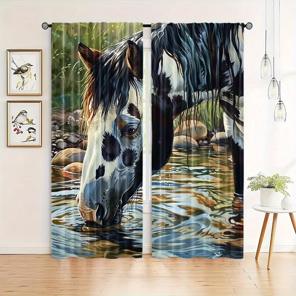 Horse Pattern Drapes Decorative Windowpane Drapes Windowpane Treatments Ideal for Bedchamber Livingroom Space Household Ornament Space Ornament