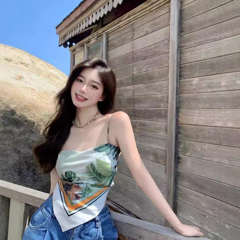 Women's Camisole for Layering or Wearing Alone, Summer Vintage Style, Stylish Back Design, Square Scarf-Style Tube Top