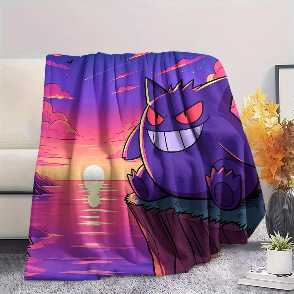 Coperta in Flanella con Fantasia Pokémon Gengar, Alta qualità Confortevole per Tutte le Stagioni, Arredamento per la Casa, Calore e Comfort, Perfetta per Regali.