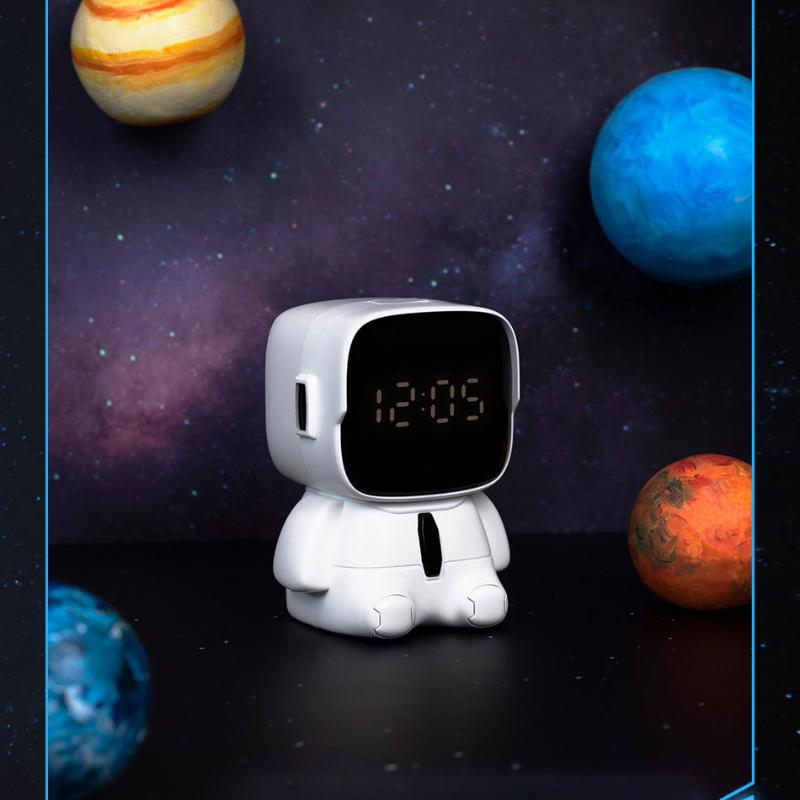 Cartoon Big Head Robot Digital Alarm Clock 12/24H Snooze Countdown Timer LED Adorable Emoji Display for Kids Desk Bedside Decor
