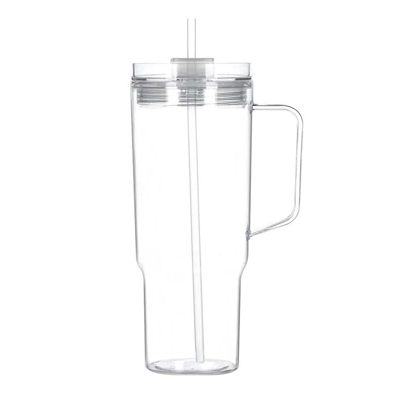 

40oz Reusable Double Layer Plastic Straw Water Bottles With Lid And Handle DIY Snowball Cup with Pre Drilled Hole Drinkware Cups 1200ml