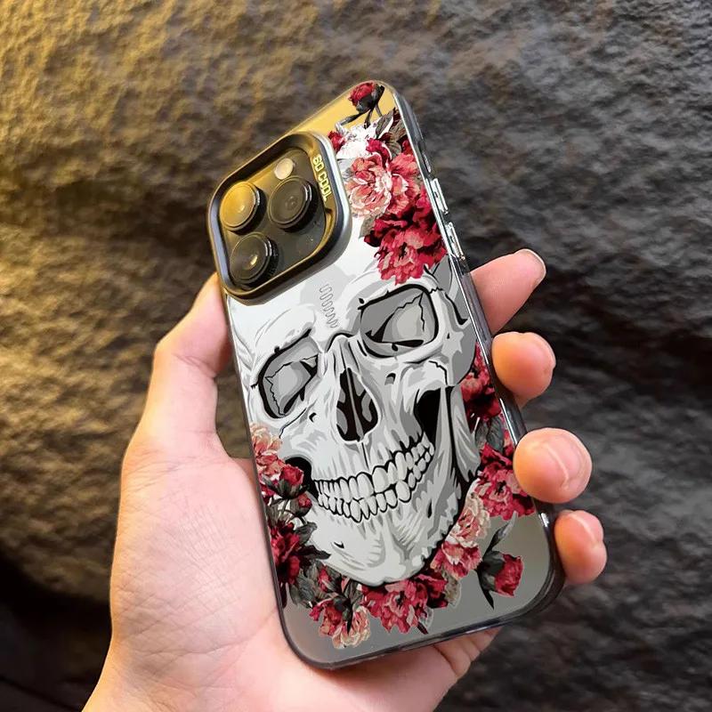 Luxury Skull Floral Cartoon Phone Case For iPhone 16 15 14 13 PRO MAX 11 12 13 PRO X XS XR 7 8 Plus Protective Shell Y2k Cover