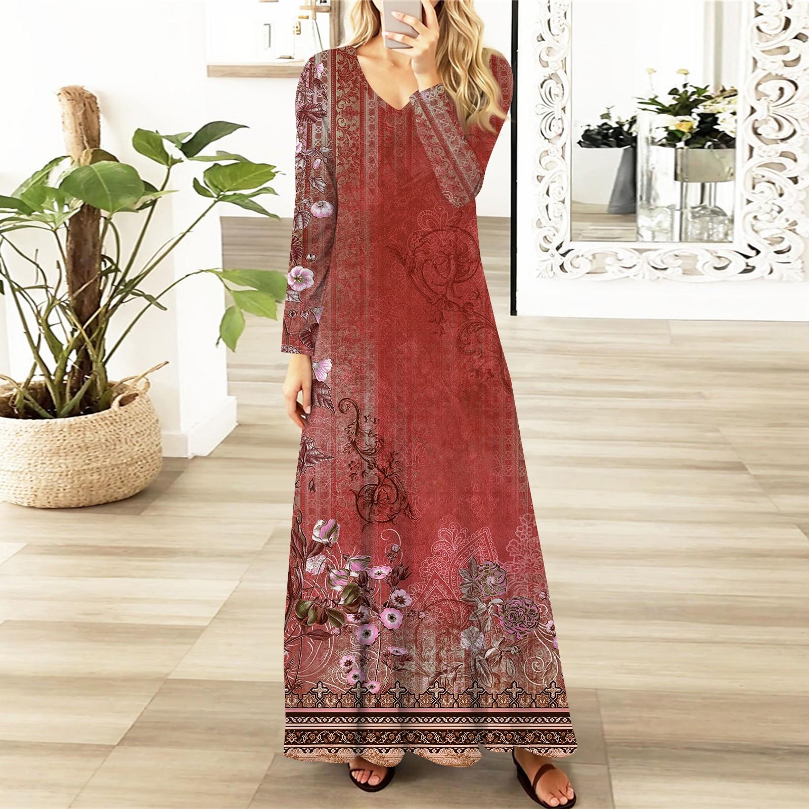 

Женские повседневные модные длинные платья с графическим принтом и длинным рукавом, осень XL винный