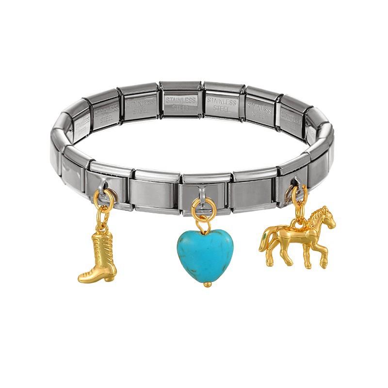 Trendy Hip Hop Western Cowboy Series Modular Charm Bracelet Interchangeable Horse Boot Heart Charms Assembled Stretch Made China