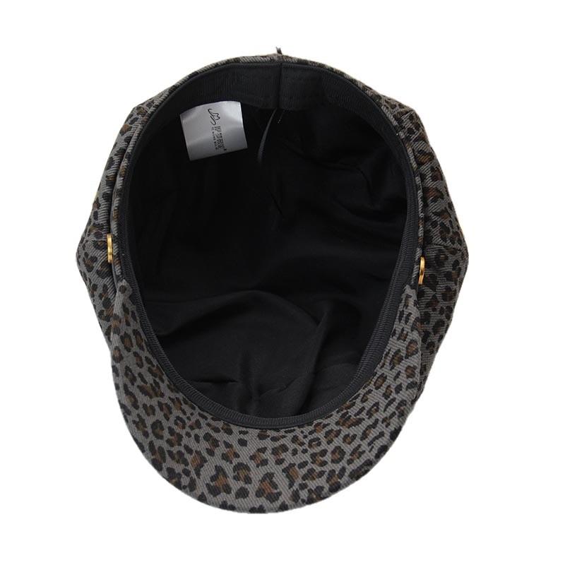 Cappello ottagonale con stampa leopardata autunnale e invernale da donna, cappello da strillone a splicing retrò, cappello da pittore alla moda versatile per il viso, stile britannico piccolo