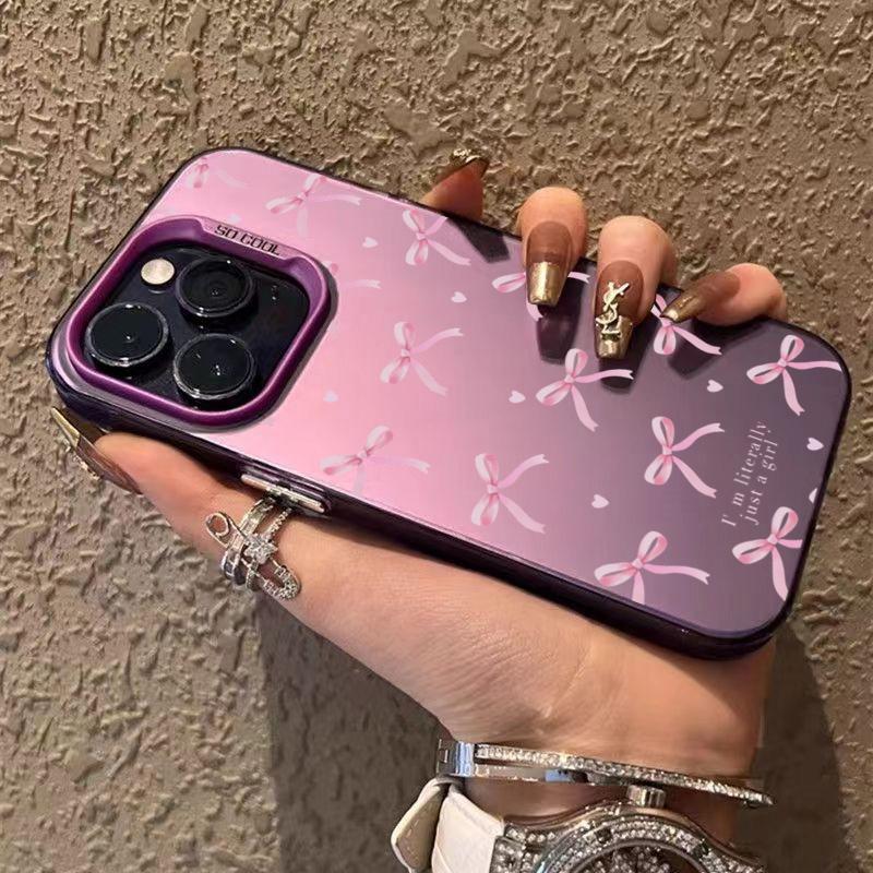 Pink Polka Dot Bow Tie Phone Case iPhone 15 Pro Max 11 12 13 16 14 Plus Silicone Shockproof Case Lens Protector Shell