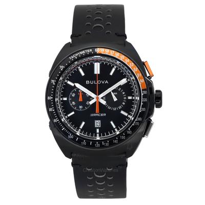 Racer Chronograph Leather Strap Black Dial Quartz 98B428 100M Men's Watch