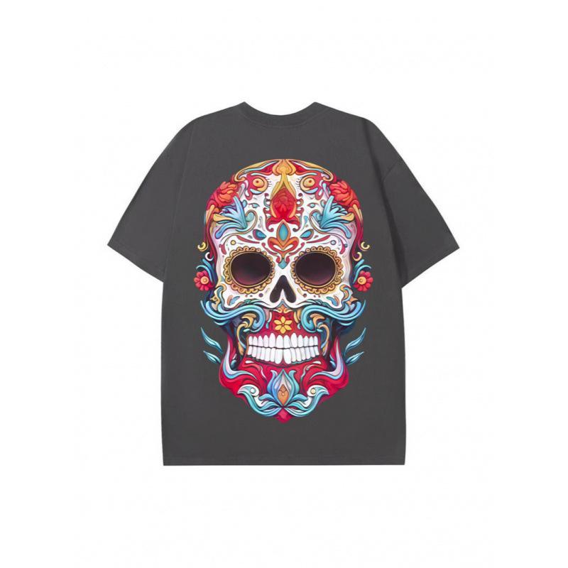 Summer new loose T-shirt skull print 230g pure cotton street tide brand short sleeve