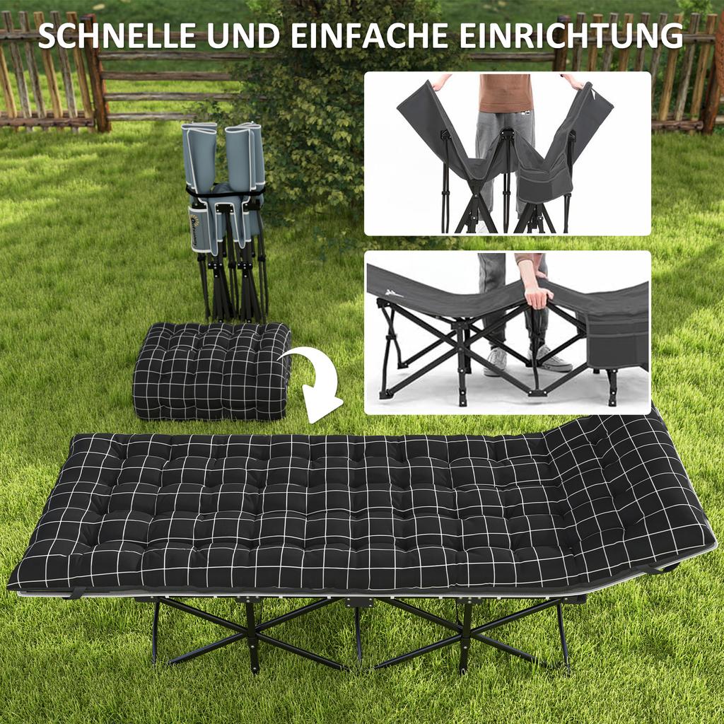 67cm Breites Klappbett, Campingliege für Erwachsene mit Matratze, Aufbewahrungstasche, Tragetasche, Max. Belastung 150kg, Schwarz