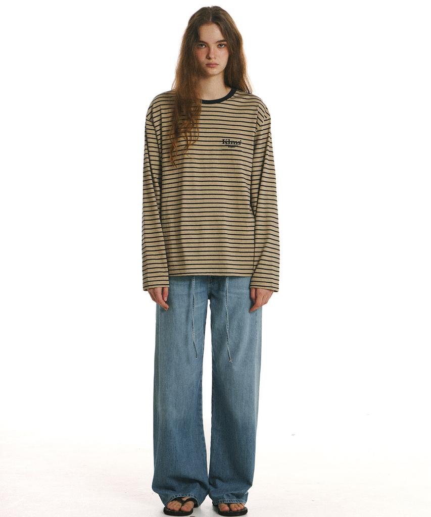 Kimseupeulesikoteunmakes Mini Bam Line Stripe Ls Tee Beige