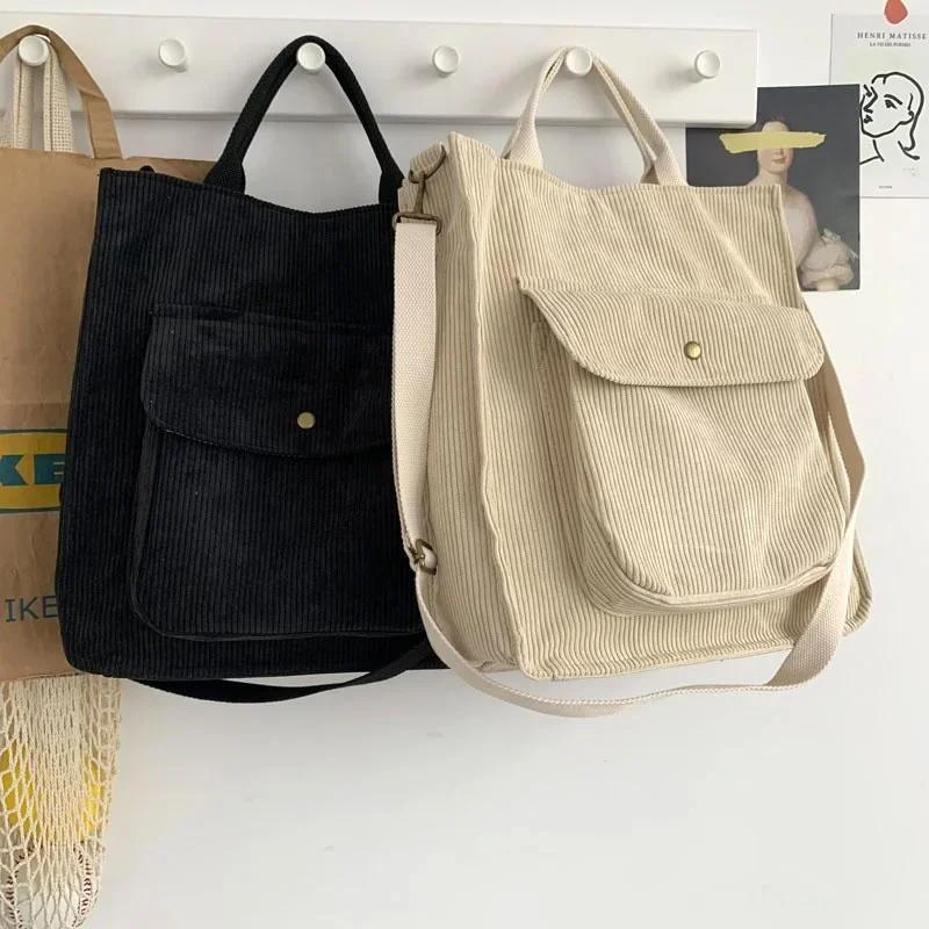 1 Pcs New Corduroy Handbag Simple Student Simple Art Large Capacity Retro Single Shoulder Crossbody Bag