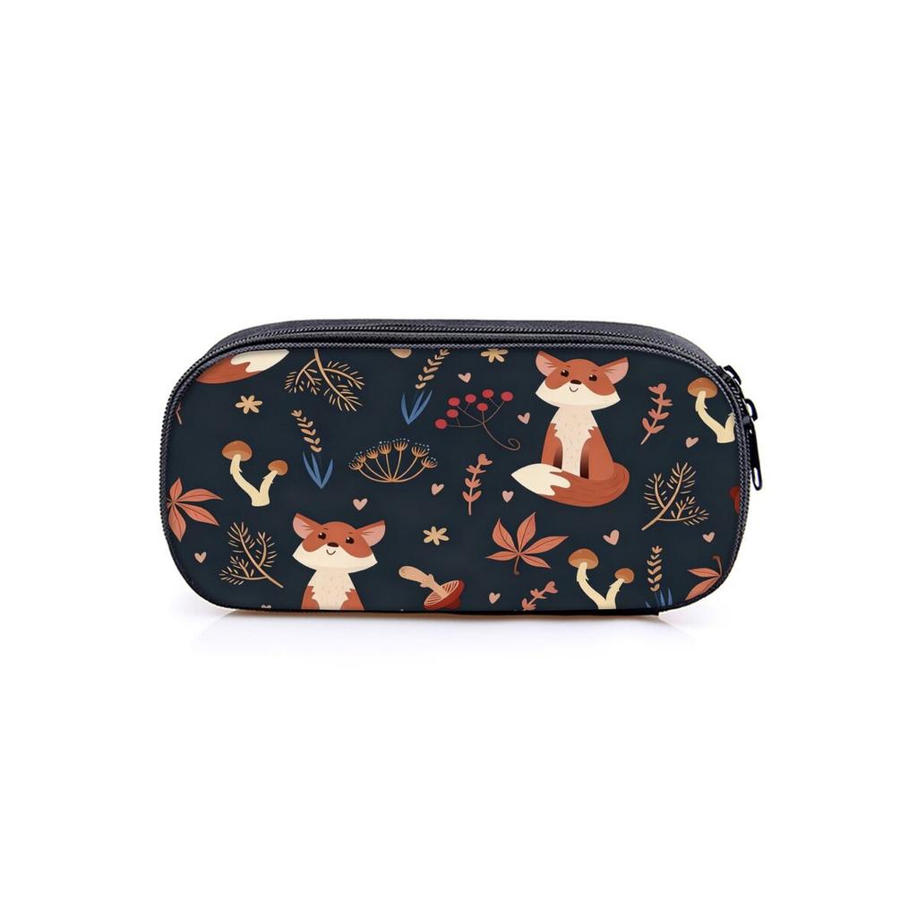 Cute Fox Pattern Layered Fabric Pencil Case for Boys and Girls Best Gift 2D Cartoon School & Office Use