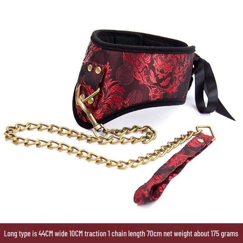 Retro Court Chinese Style Fabric Restraint Set: Foot Cuffs, Gag Ball, Eye Mask, Leash, Collar.