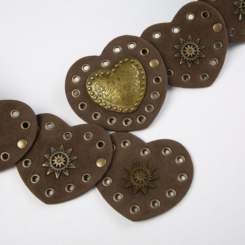 Unique Cutout Waist Belt for Women PU Leather White Embellished Brown Belt Decorated with White Love Heart Belt