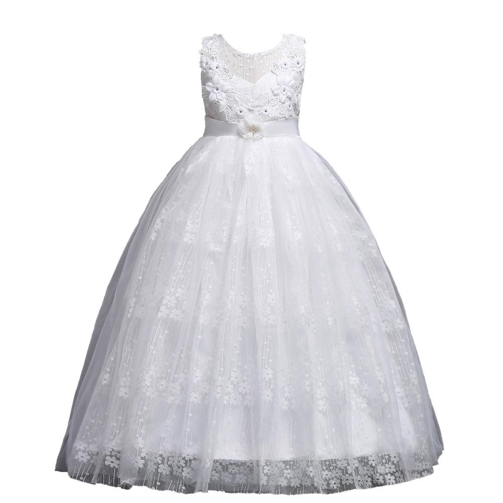 Langes Prinzessinnenkleid für Mädchen Laufsteg-Abendkleid Kleidung für Klavieraufführungen Mittelgroß Groß Kinder Langes Spitzenkleid Hochzeitskleid Atmungsaktives Formelles Outfit