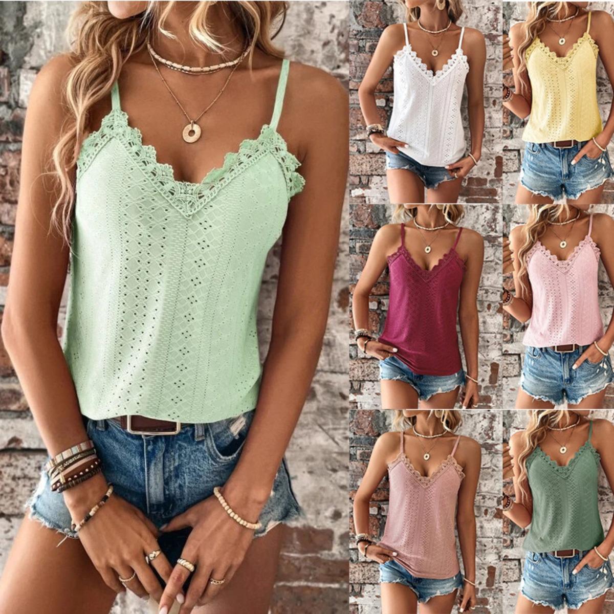 

Summer New Women s V-neck Lace Camisole Tank Top S жовтий