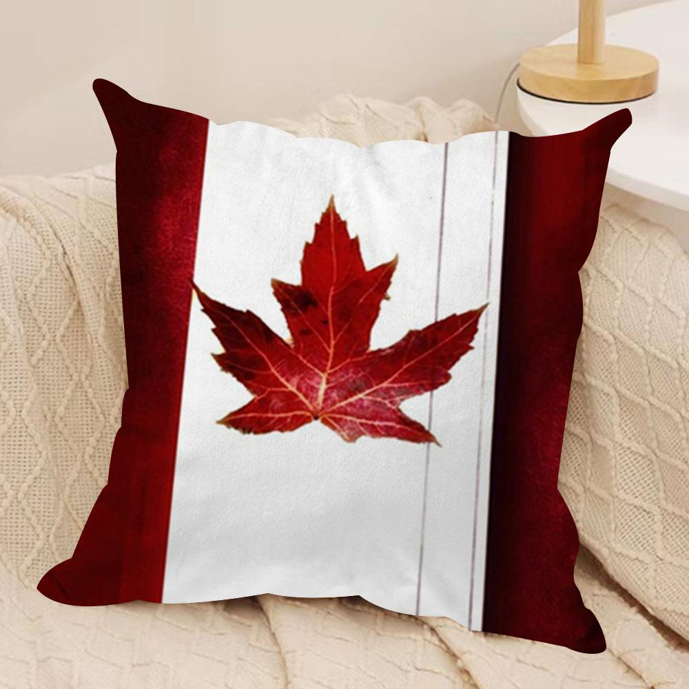 Canada Canadian Flag CA Leaf Cushion Cover Soft Plush Fabric Double-Sided Printed Sofa Cushion Cover for All Seasons Home Decor