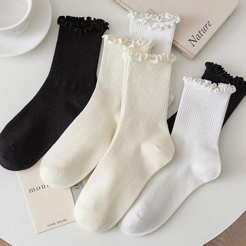 5/10/20 Pairs Mix Color Socks Fashion Women Ruffle Frilly Socks Novelty Funny Ankle Socks Cute Solid Cotton Breathable Sock
