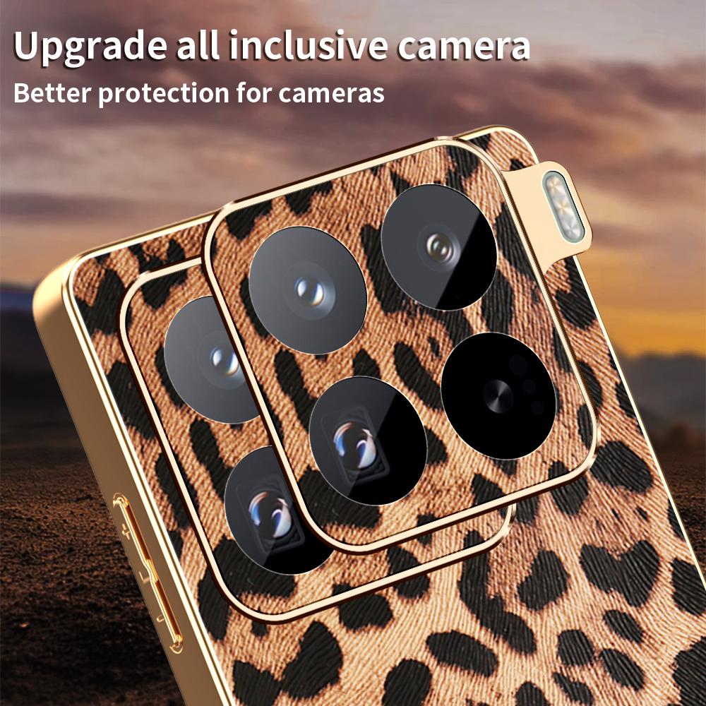 For Xiaomi 15 Pro Case Leopard Print PU Leather Coated PC+TPU Electroplating Phone Cover