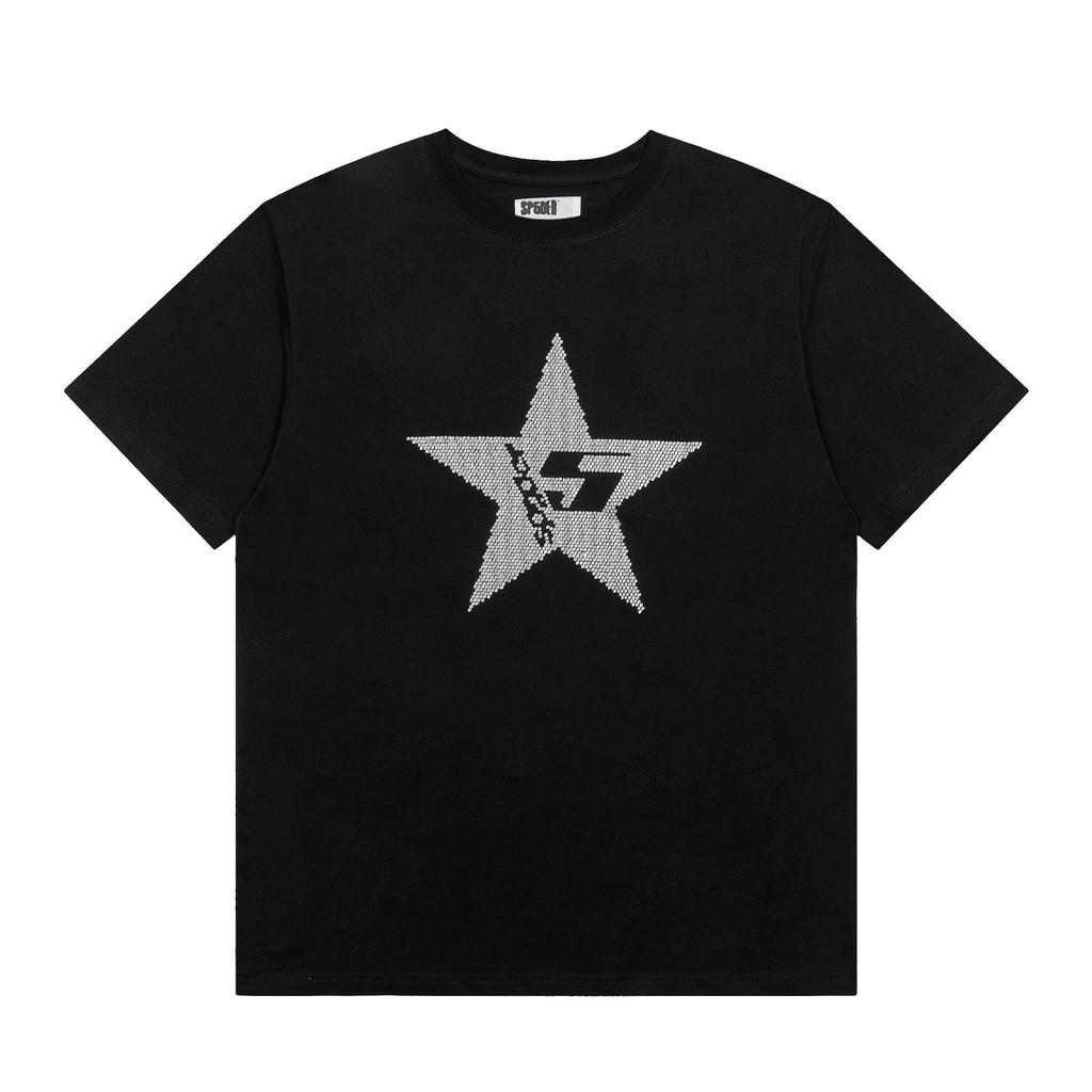 Foreign Trade Meichao Sp5der555555 Spider Web Printing Summer Loose Trend Men's and Women's Couples Short Sleeve T-Shirt Summer