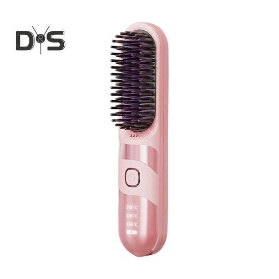 Cordless Hair Straightener Brush 3 Temperature Modes Adjustable LED Display Fast Heating Portable Travel Electric Hot Brush Curly Hair Styling