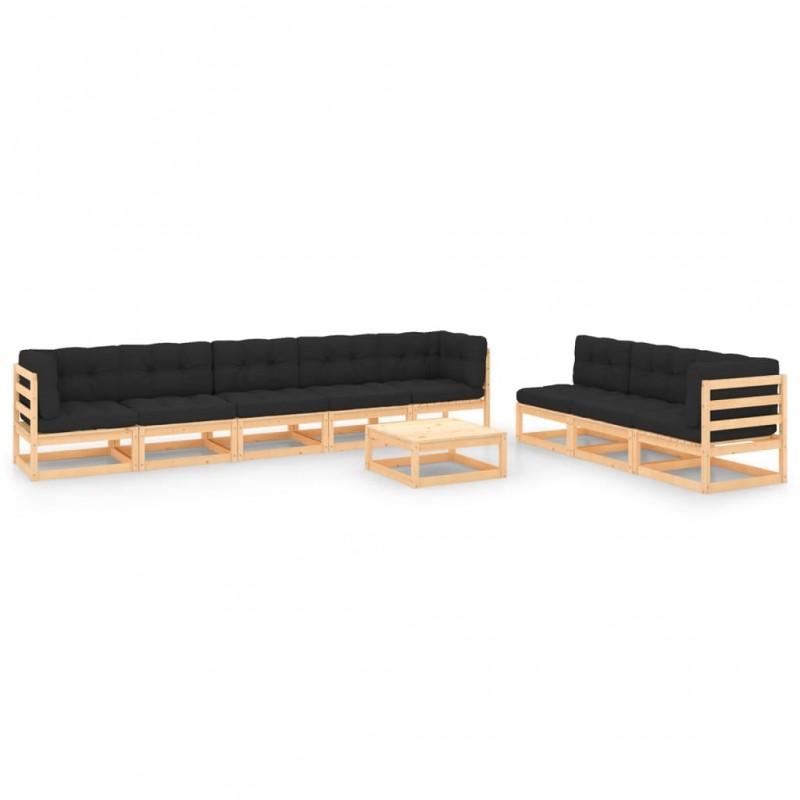 Día y Noche - Día y Noche Juego de muebles de jardín 9 pzas y cojines madera maciza pino