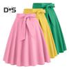 Fusta pentru femei, cu centură, talie strânsă, cu fundă, decor o linie, leagăn mare, culoare solidă, talie înaltă, cu volan moale, fustă midi pentru întâlniri de vară