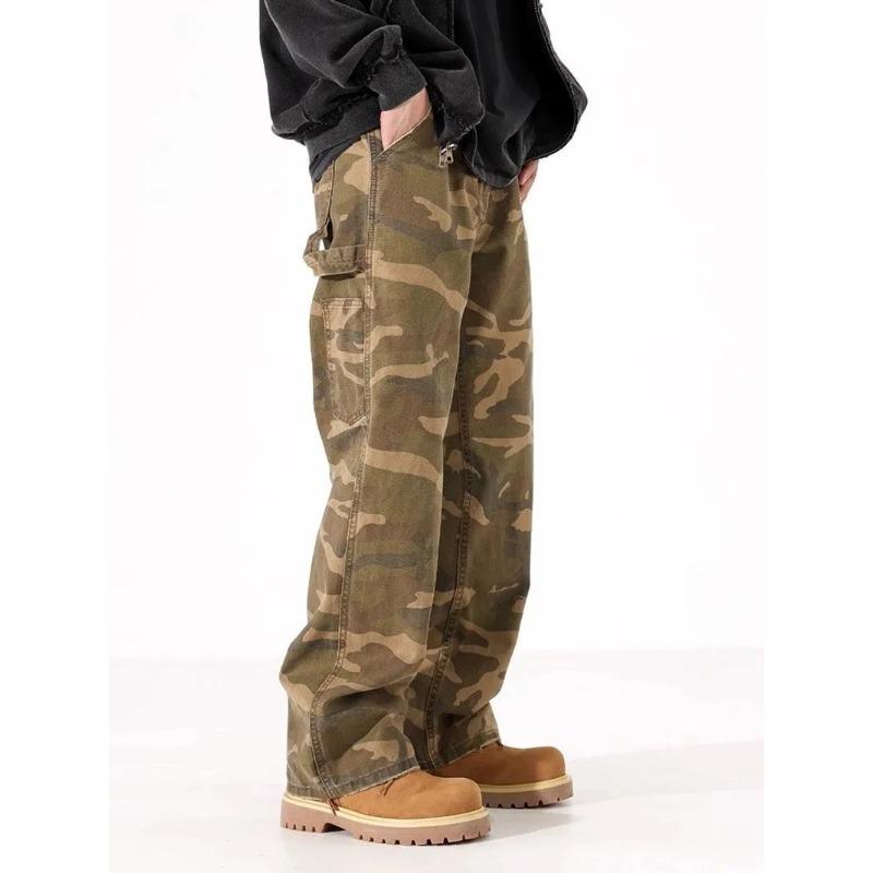 

2025 New Men s High-end American Retro Camouflage Overalls Loose Wide-leg Casual Logging Trousers S жовтий