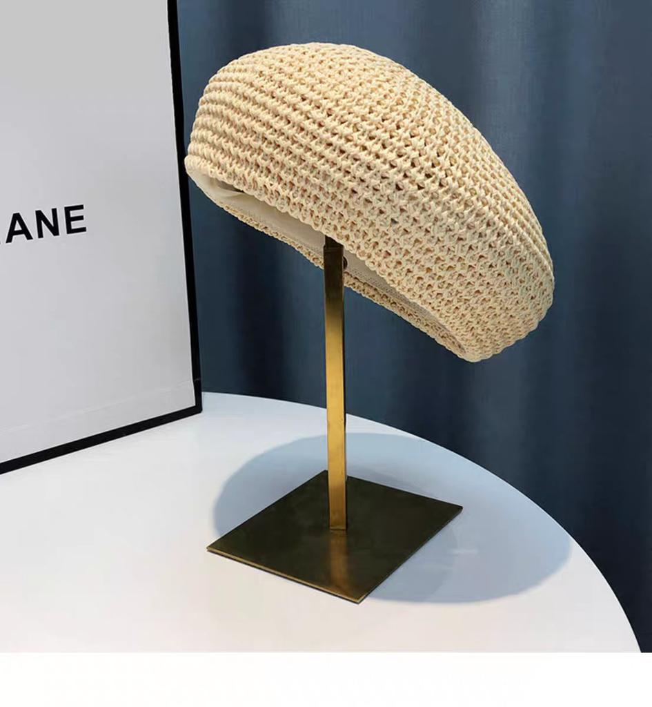 Fashionable Hollowed Out Grass Woven Beret For Children'S Summer Korean Breathable Fashion Hat, Casual And Versatile Painter Hat