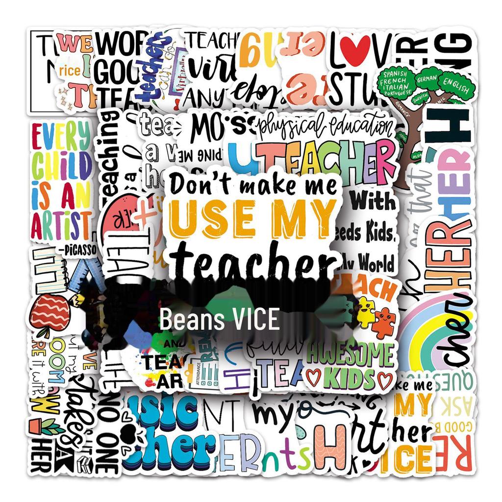 50 Personalized Inspirational Teacher Graffiti Stickers: Waterproof English Decor for Guitar, Phone Case, Suitcase