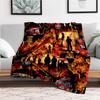 Firefighter Fireman Rescue Truck Helmet Hydrant Badge Print Fabric PanelBlanket Flannel Throw Blanket for Sofa, Bed, Travel, Camping, Office