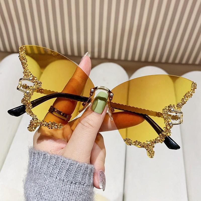 Butterfly sunglasses, UV400 protective frameless sunglasses, sparkling crystal decoration, suitable for parties, vacations, and street wear