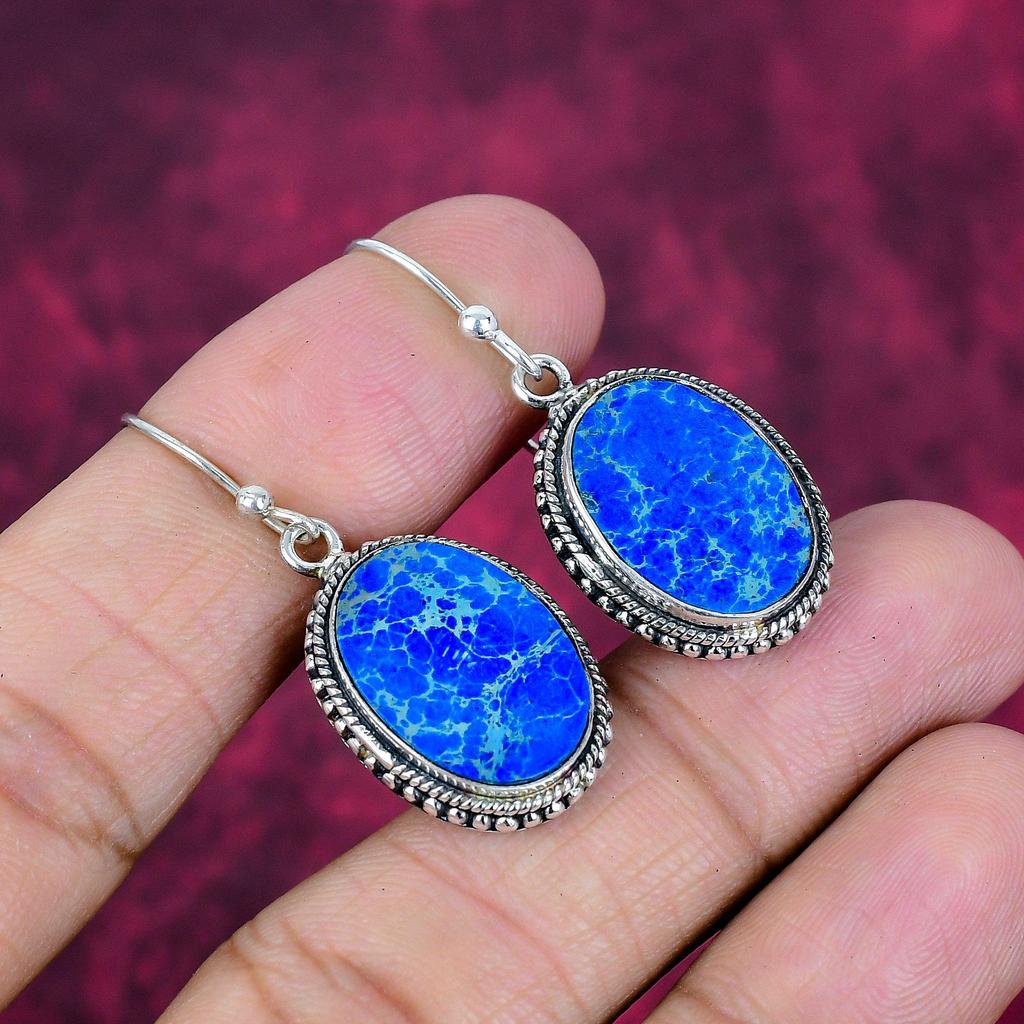 Blue Sea Sediment Earrings, Gemstone Jewelry, 925 Solid Sterling Silver Earrings, Gift For Women Handmade Earrings
