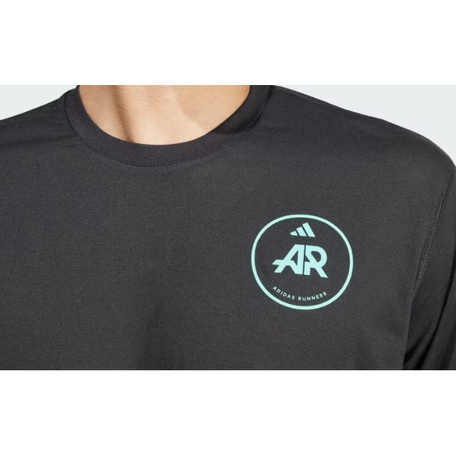 Adidas Own The Run Runners Moisture-Wicking Printed Long Sleeve T-Shirt Unisex Tops Black IW9273