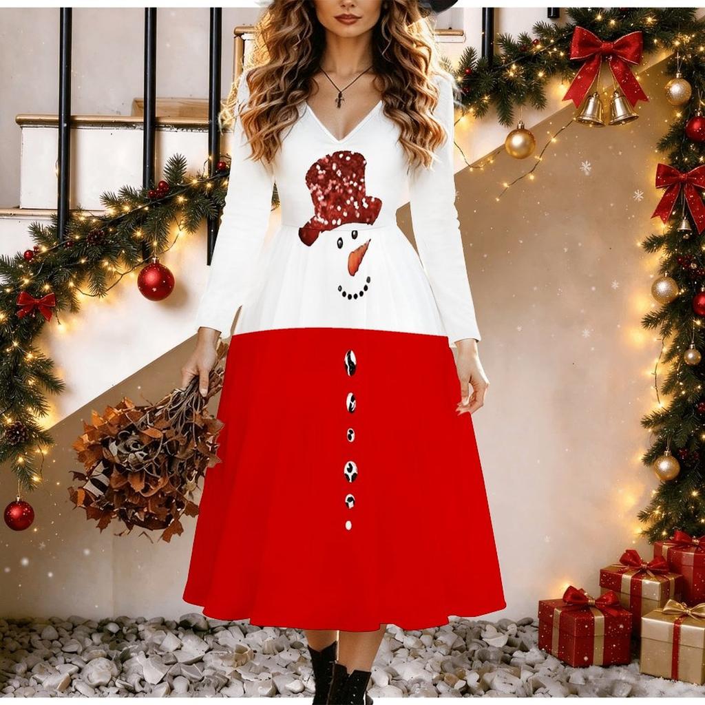 Halloween Women's Pumpkin Print Midi Dress A Line Dress Vacation Casual Daily Regular Fit  Long Sleeve V Neck Black  Spring Fall