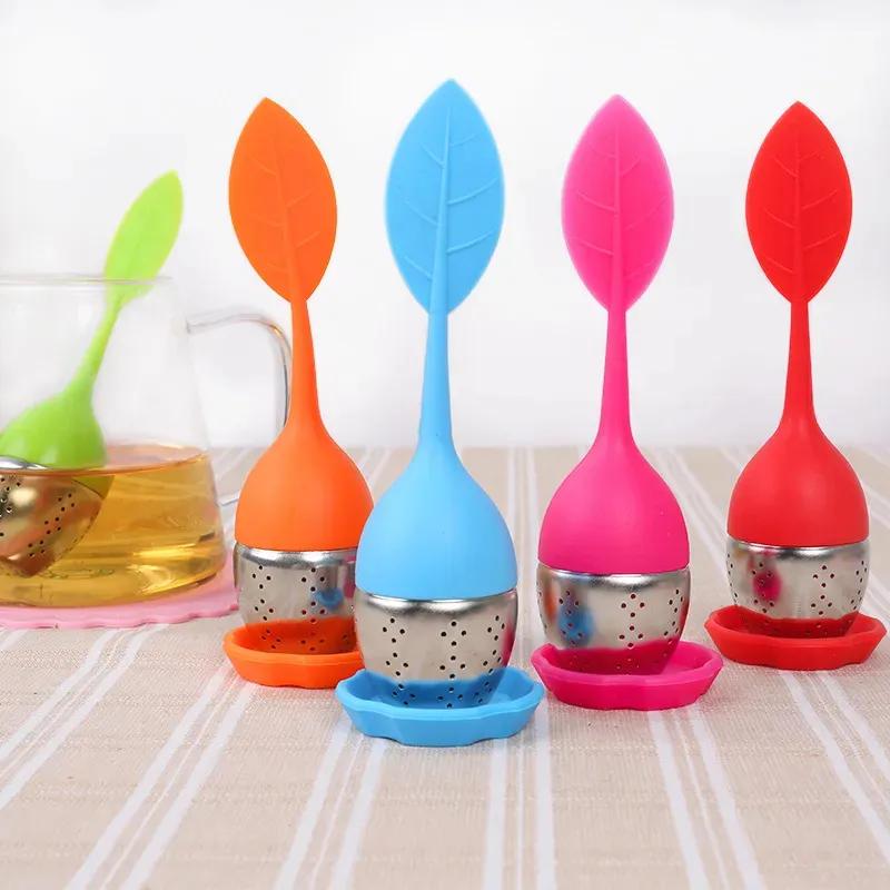 Silicone Tea Infuser Leaf Make Tea Bag Filter Strainer With Drop Tray Stainless Steel Tea Strainers Kitchen Teaware Tools YFA2005