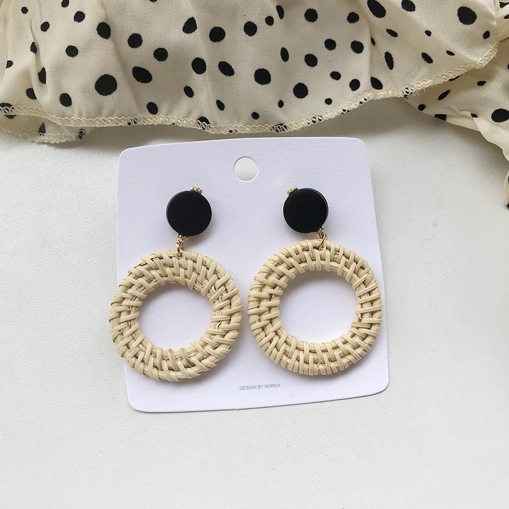 Rattan Diamant Geometrische Stroh Anhänger Ohrringe für Frauen