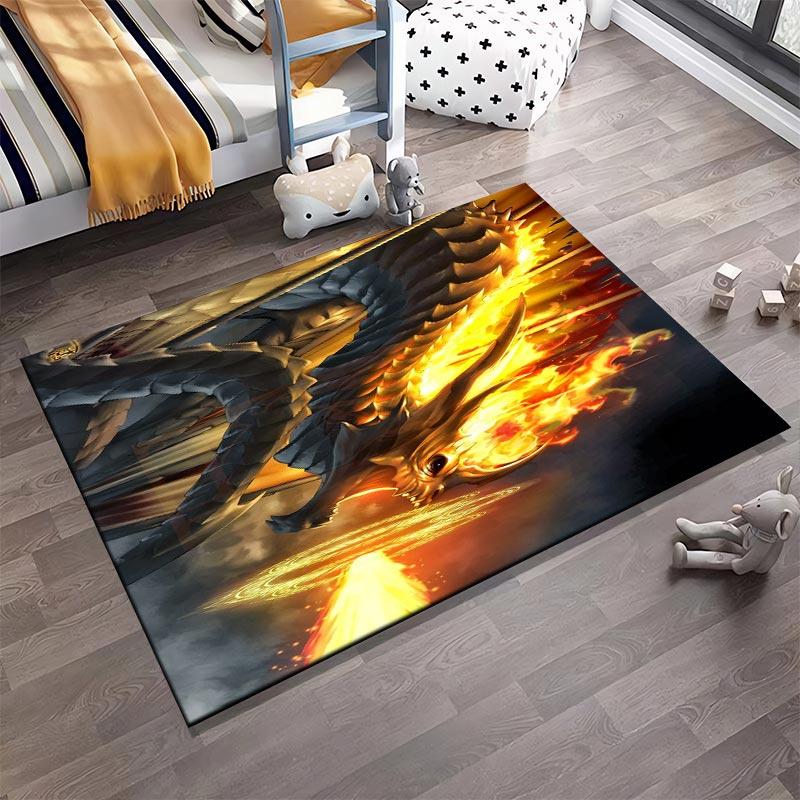 Fiery Dragon Artwork Printed Carpet with Flame Graphic Design in Fantasy Style Suitable for use as an anti-slip1 for1room and bedroom sofas