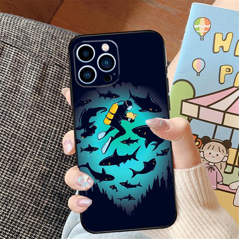 Scuba Diving Diver For iPhone 15 13 14 16 Pro Max XS XR X Case For iPhone 15 11 12 14 16 Pro Max Plus 13 Mini Cover