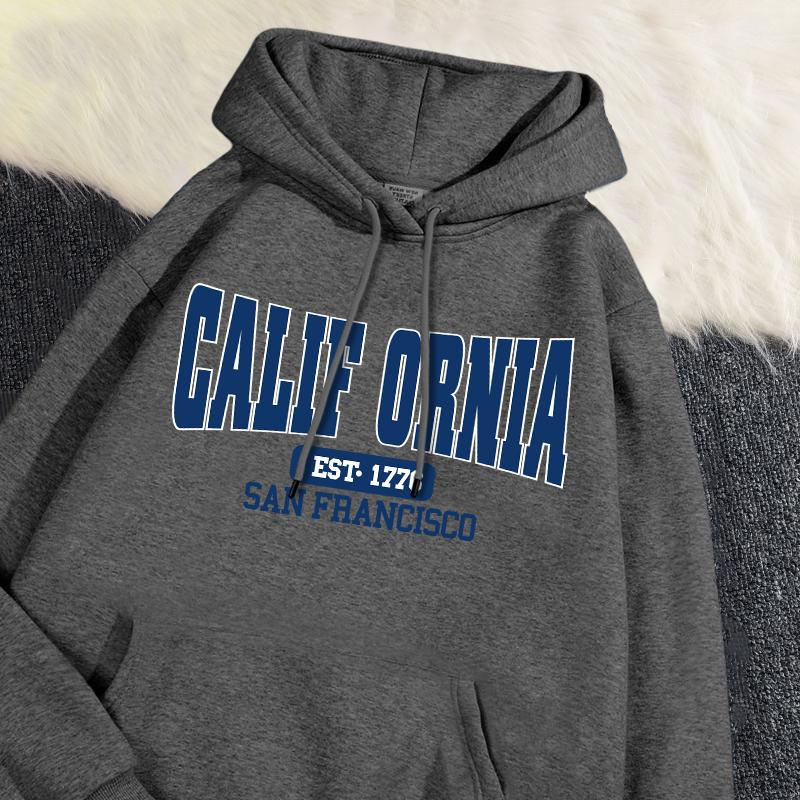 Autumn Winter Womens Hoodies California Est 1776 San Francisco Printed Sweatshirt Warm Fleece Comfortable Pullover Casual Tops