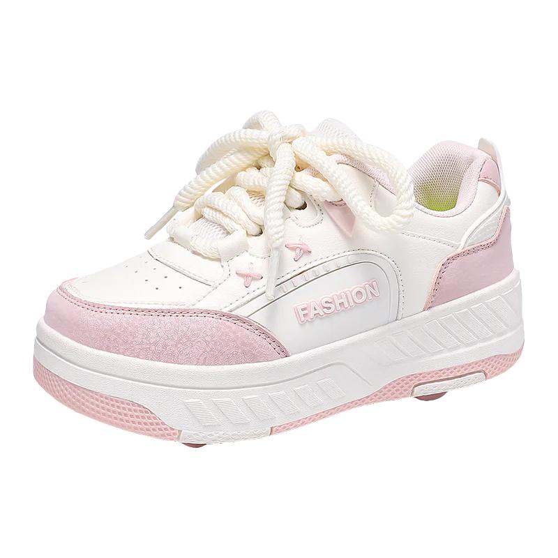 

Kids Roller Skate Shoes Fashion Casual Sports Children 4-Wheels Sneakers for Boys and Girls Gift Nice Footwear 40 рожевий