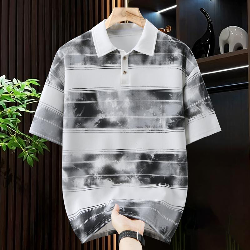 Men's Plus Size Tie-Dye Striped Polo Shirt, Casual Short Sleeve Top (5XL-11XL)