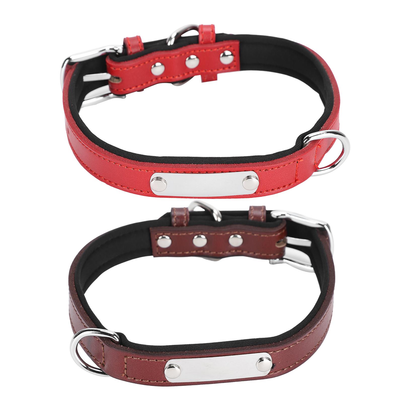2 stuks Huisdier Halsband met Gegraveerd Naamplaatje ID Tag Koeienleer Gevoerd Anti-Verlies Huisdier Halsband(Roodbruin M)