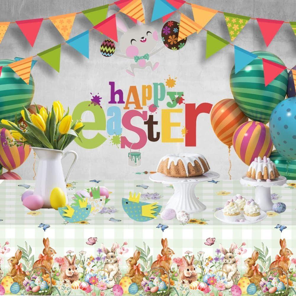 Cute Plastic Easter Tablecloth Rabbit 137*274cm Table Cover Bronzing Disposable Tablecloths Party Supplies