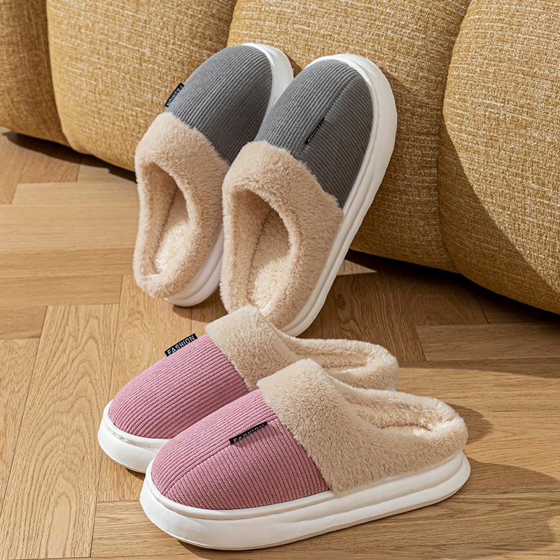 2025 winter new large size cotton slippers home indoor piled thickened warm non-slip comfortable slippers