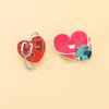 Novelty Red Stethoscope Heart And Earth Design Enamel Brooches Funny Doctor Nurse Golden Pins